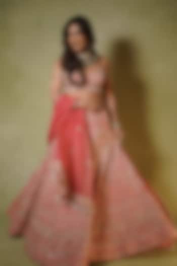 Pink Raw Silk Zardosi Embroidered Bridal Lehenga Set by Archana Kochhar at Pernia's Pop Up Shop