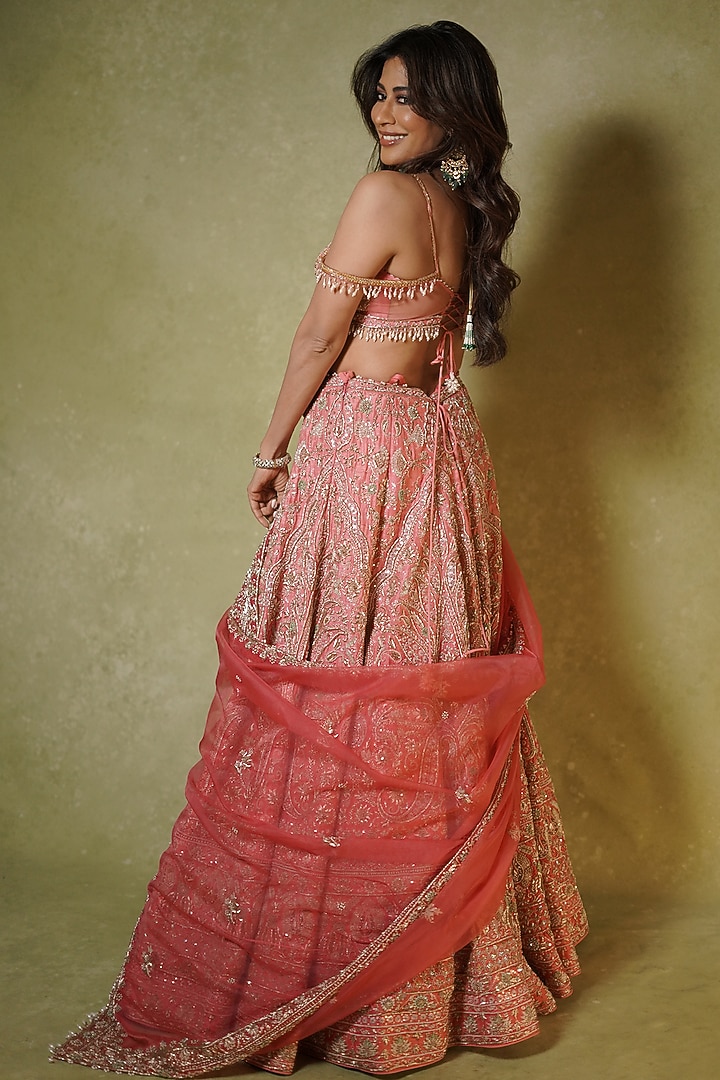 Pink Raw Silk Zardosi Embroidered Bridal Lehenga Set by Archana Kochhar at Pernia's Pop Up Shop