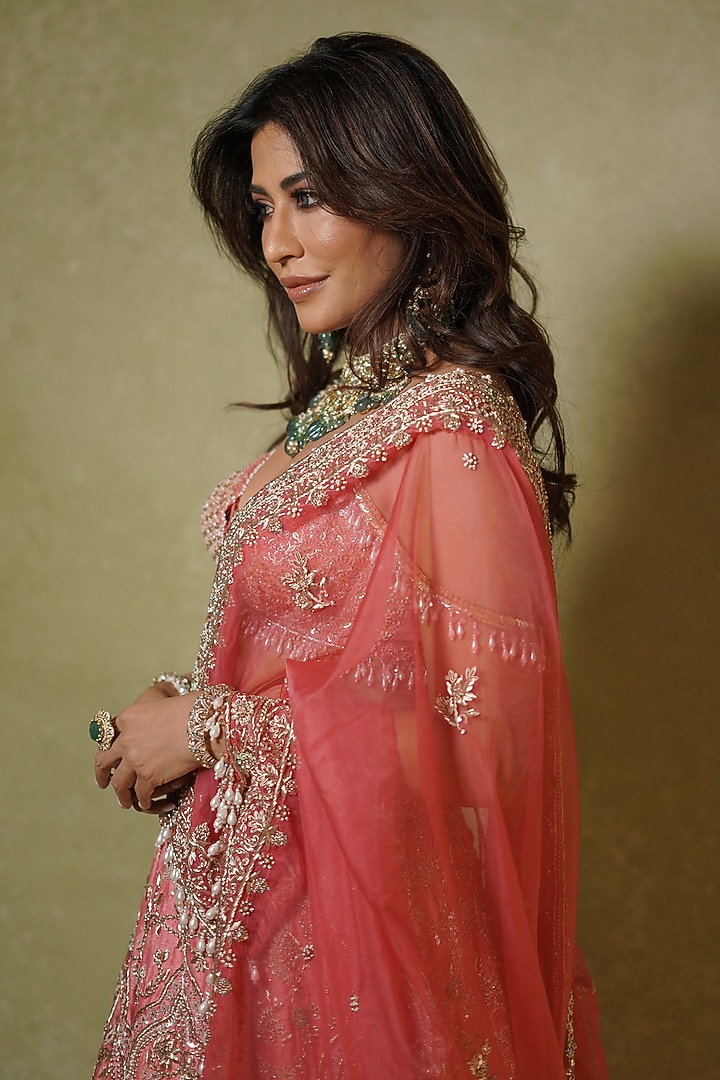 Pink Raw Silk Zardosi Embroidered Bridal Lehenga Set by Archana Kochhar at Pernia's Pop Up Shop