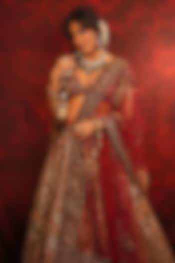 Maroon Raw Silk Zardosi Embroidered Bridal Lehenga Set by Archana Kochhar at Pernia's Pop Up Shop