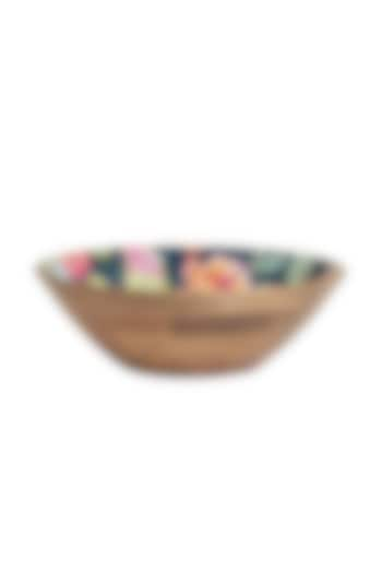 Brown Mango Wood Enameled FLoral Snack Bowl by ACE THE SPACE at Pernia's Pop Up Shop