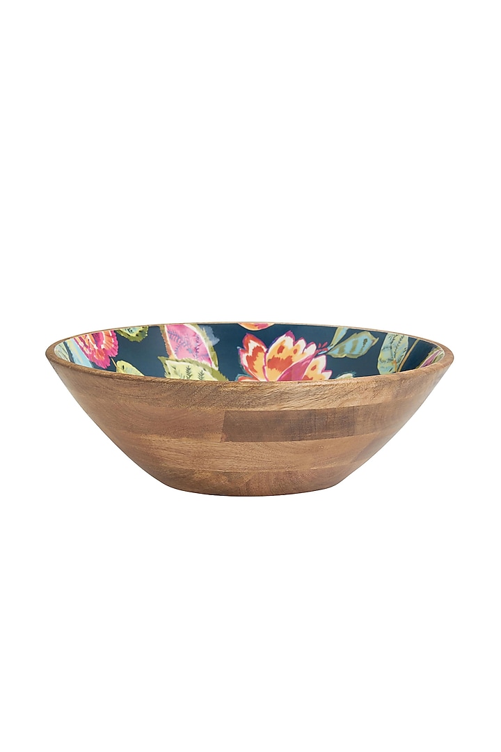 Brown Mango Wood Enameled FLoral Snack Bowl by ACE THE SPACE at Pernia's Pop Up Shop