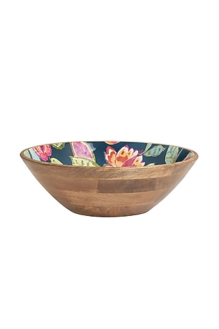Brown Mango Wood Enameled FLoral Snack Bowl by ACE THE SPACE