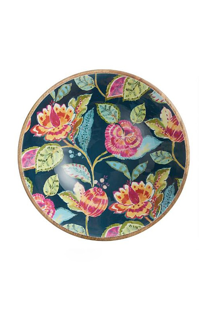 Brown Mango Wood Enameled FLoral Snack Bowl by ACE THE SPACE at Pernia's Pop Up Shop