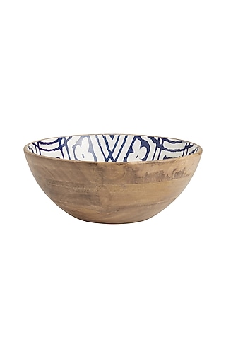 Blue & White Mango Wood Enameled Tie & Dye Salad Bowl by ACE THE SPACE