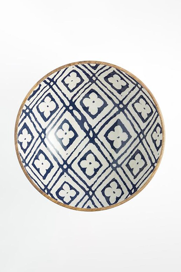 Blue & White Mango Wood Enameled Tie & Dye Salad Bowl by ACE THE SPACE at Pernia's Pop Up Shop