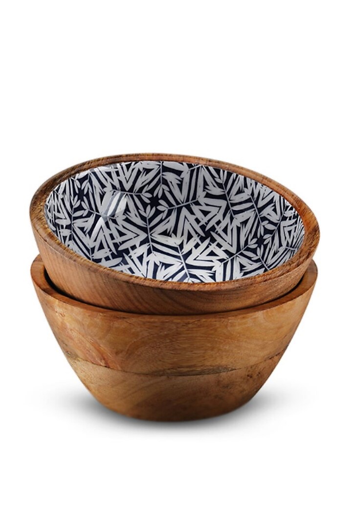 Blue & White Mango Wood Enameled Salad Bowl by ACE THE SPACE at Pernia's Pop Up Shop