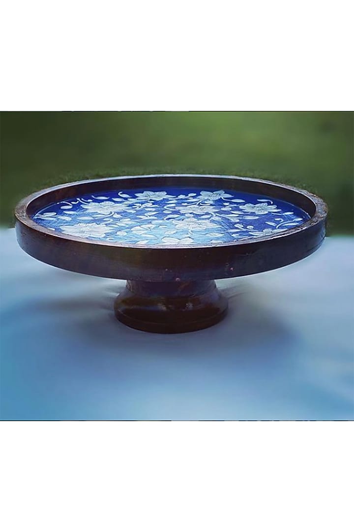 Dark Blue Sheesham Wood Hand Painted Cake Stand by ACE THE SPACE at Pernia's Pop Up Shop