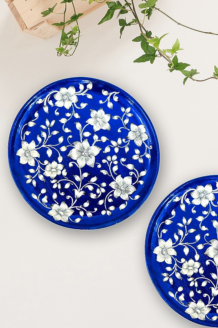 Dark Blue Sheesham Wood Hand Painted Multi-Purpose Tray by ACE THE SPACE at Pernia's Pop Up Shop