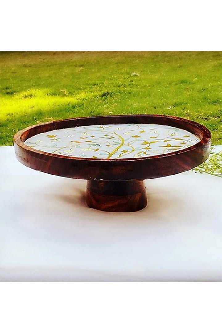 Grey Sheesham Wood Hand Painted Cake Stand by ACE THE SPACE at Pernia's Pop Up Shop