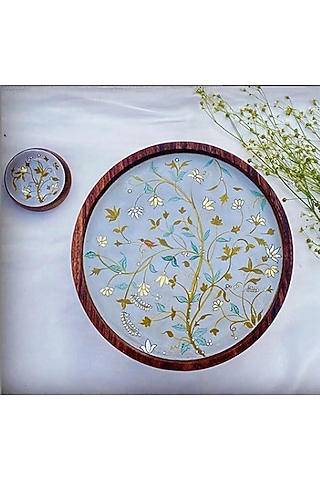Grey Sheesham Wood Hand Painted Multi-Purpose Tray by ACE THE SPACE