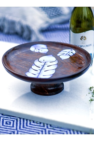 Brown & Blue Sheesham Wood Hand Painted Cake Stand by ACE THE SPACE