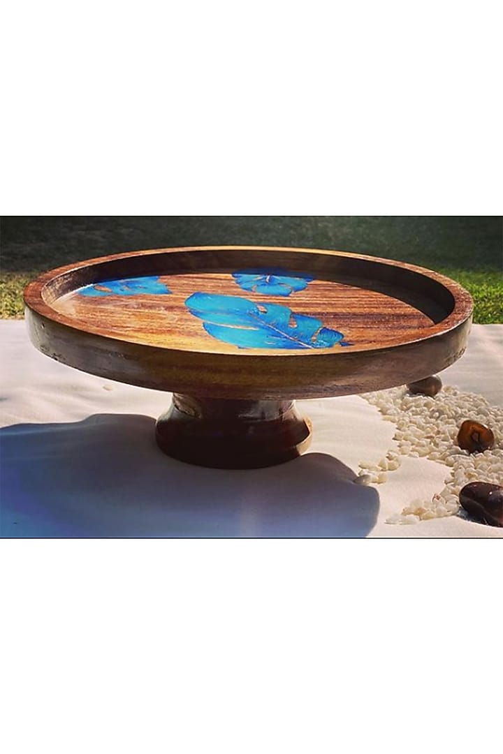 Brown & Blue Sheesham Wood Hand Painted Cake Stand by ACE THE SPACE at Pernia's Pop Up Shop