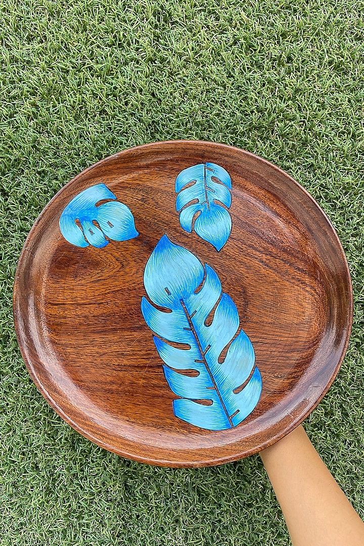 Brown & Blue Sheesham Wood Hand Painted Cake Stand by ACE THE SPACE at Pernia's Pop Up Shop