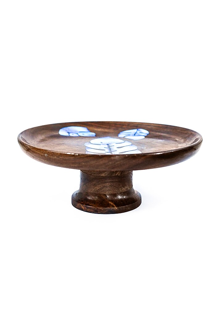 Brown & Blue Sheesham Wood Hand Painted Cake Stand by ACE THE SPACE at Pernia's Pop Up Shop
