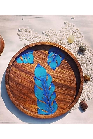 Brown & Blue Sheesham Wood Hand Painted Multi-purpose Tray by ACE THE SPACE