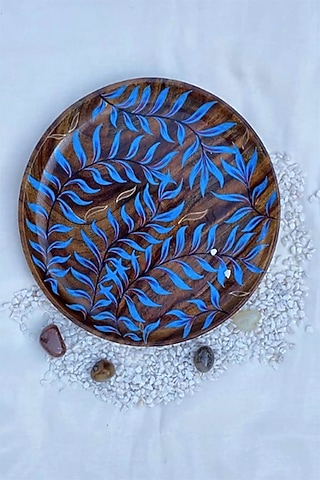 Brown & Blue Sheesham Wood Hand Painted Multi-Purpose Tray by ACE THE SPACE
