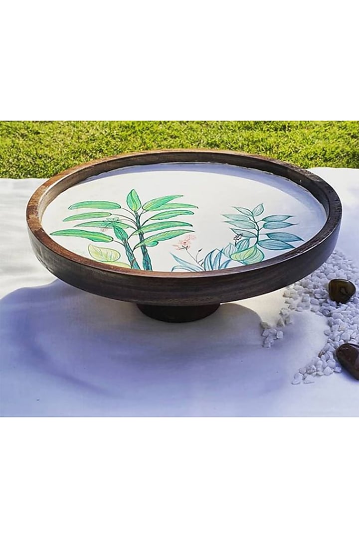Green Sheesham Wood Hand Painted Cake Stand by ACE THE SPACE at Pernia's Pop Up Shop