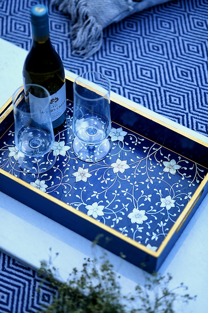 Blue Mango Wood Hand-Painted Rectangular Tray by ACE THE SPACE