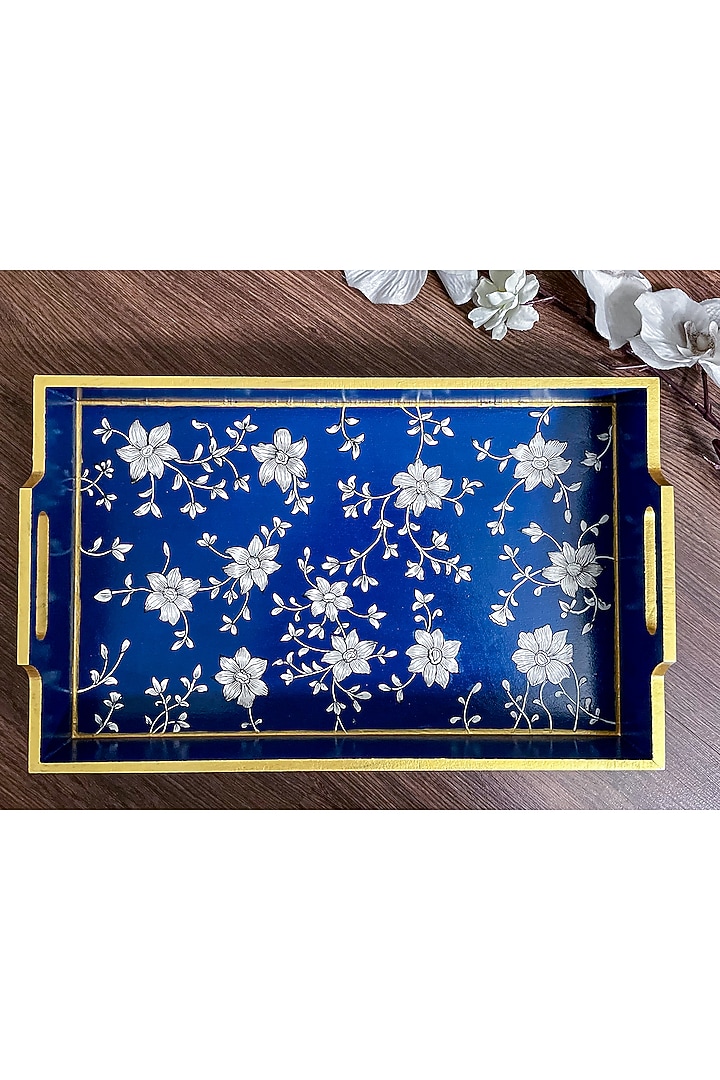Blue Mango Wood Hand-Painted Rectangular Tray by ACE THE SPACE at Pernia's Pop Up Shop