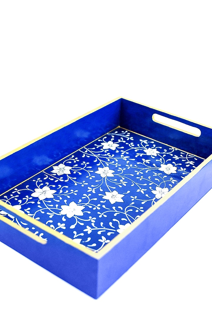 Blue Mango Wood Hand-Painted Rectangular Tray by ACE THE SPACE at Pernia's Pop Up Shop
