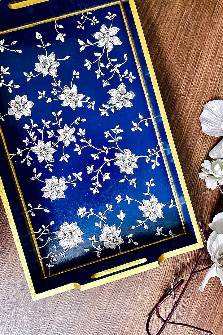 Blue Mango Wood Hand-Painted Rectangular Tray by ACE THE SPACE at Pernia's Pop Up Shop