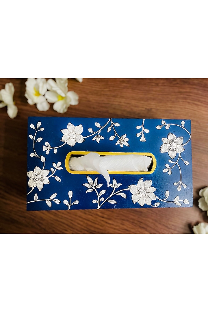 Blue Mango Wood Hand-Painted Tissue Box by ACE THE SPACE at Pernia's Pop Up Shop