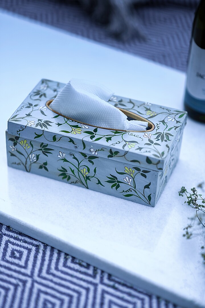 Grey Mango Wood Hand-Painted Tissue Box by ACE THE SPACE