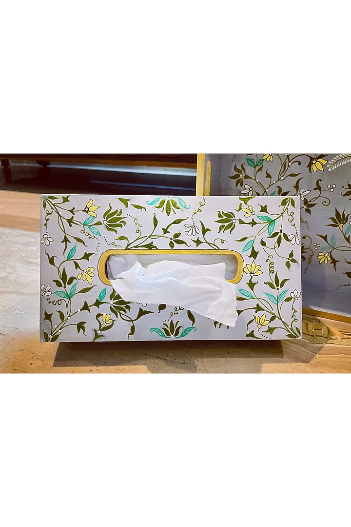 Grey Mango Wood Hand-Painted Tissue Box by ACE THE SPACE at Pernia's Pop Up Shop