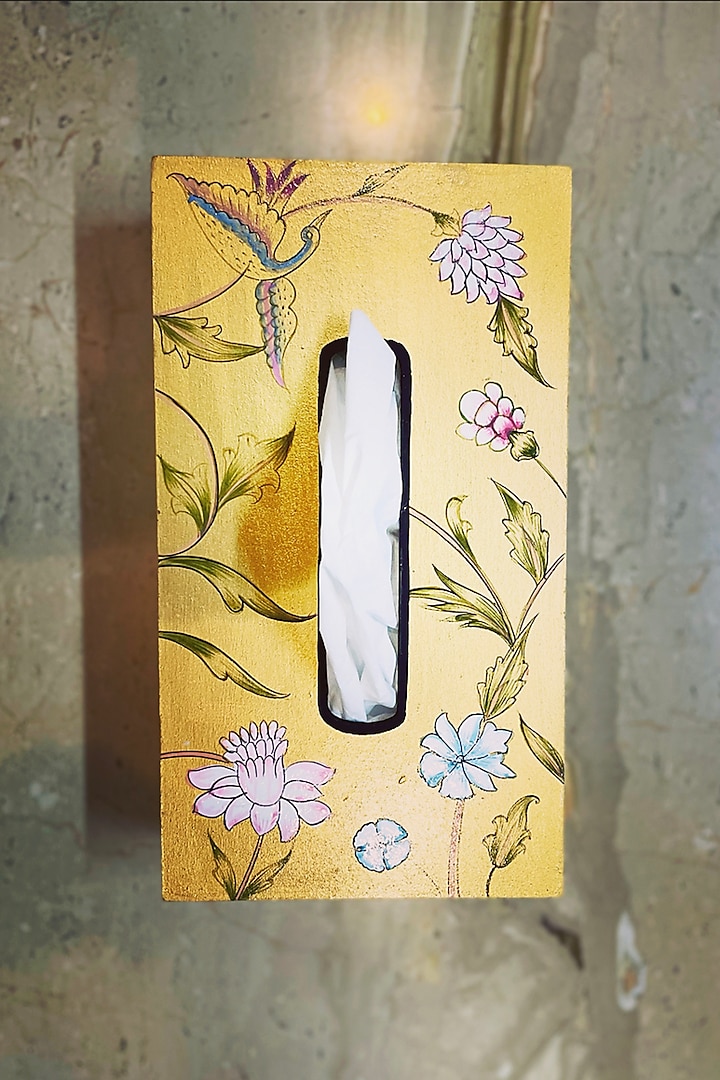Golden Mango Wood Hand-Painted Tissue Box by ACE THE SPACE