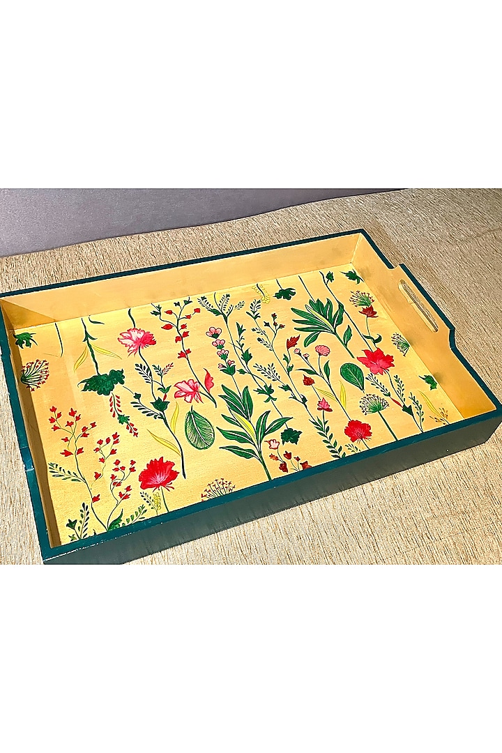 Golden Mango Wood Hand-Painted Rectangular Tray by ACE THE SPACE