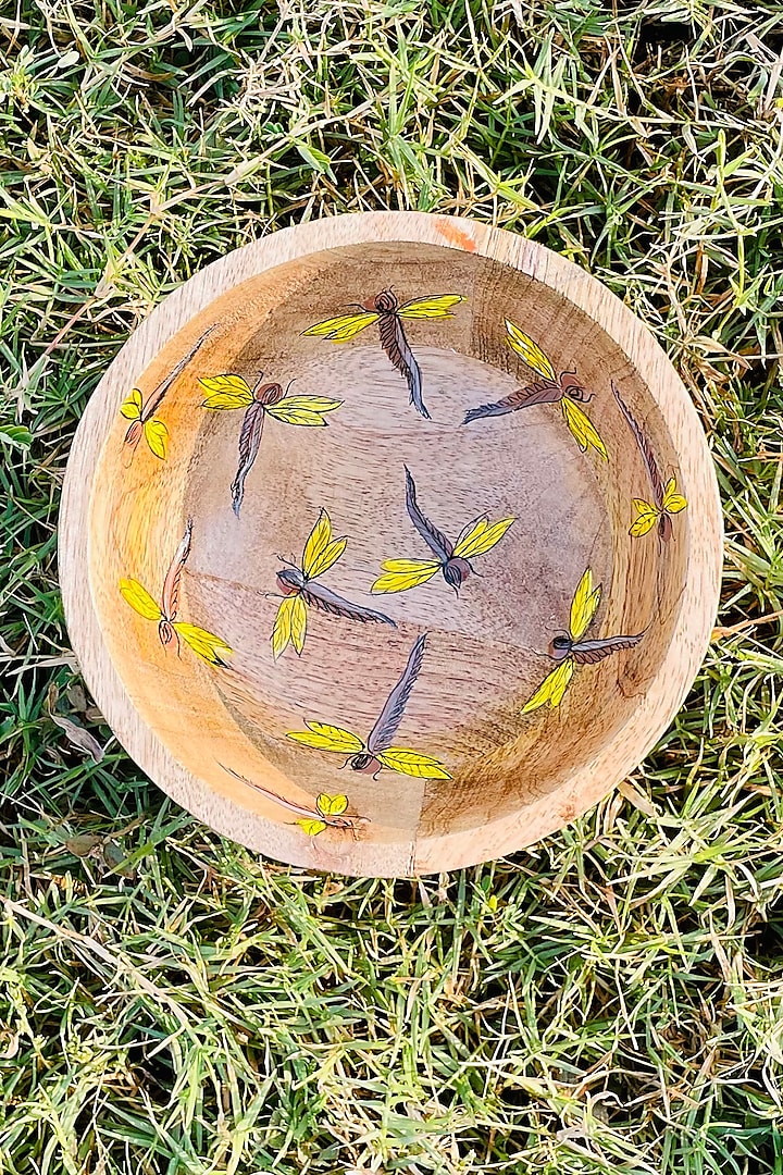 Brown & Yellow Mango Wood Hand-Painted Bowl by ACE THE SPACE at Pernia's Pop Up Shop