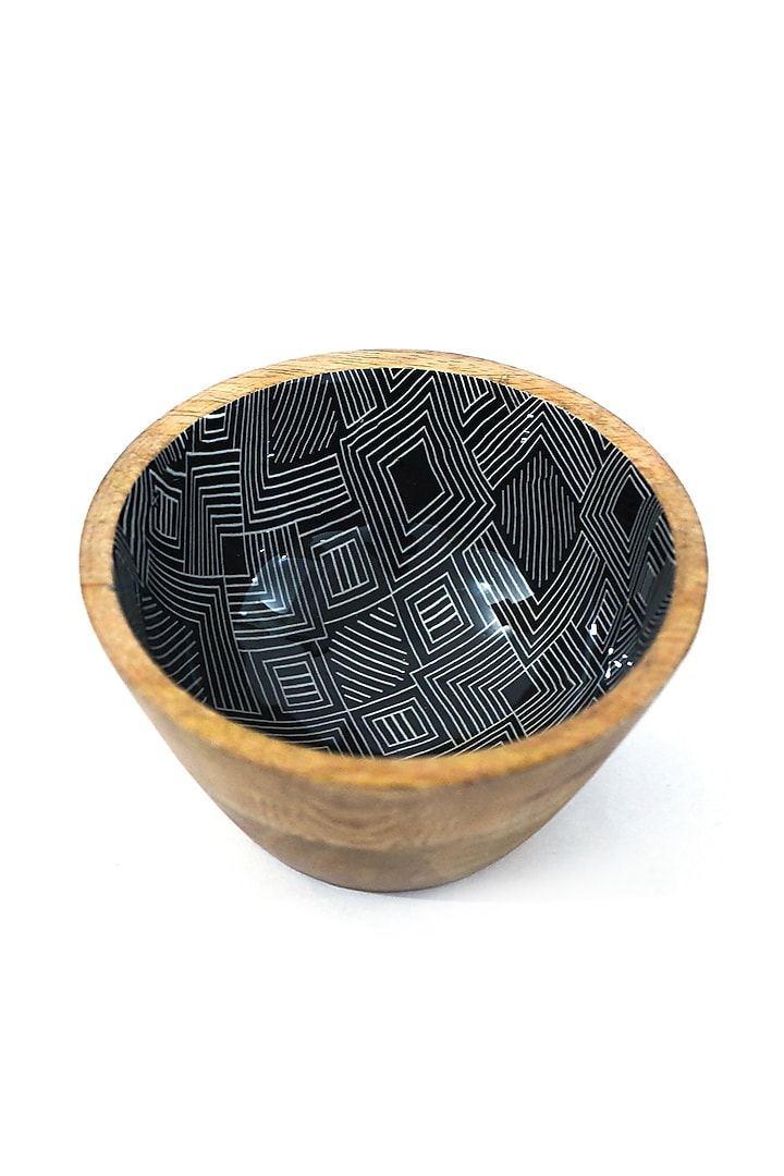 Black & White Mango Wood Enameled Striped Serving Bowl by ACE THE SPACE at Pernia's Pop Up Shop