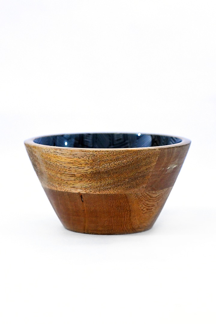 Black & White Mango Wood Enameled Striped Serving Bowl by ACE THE SPACE at Pernia's Pop Up Shop
