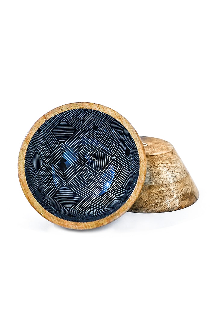 Black & White Mango Wood Enameled Striped Serving Bowl by ACE THE SPACE at Pernia's Pop Up Shop