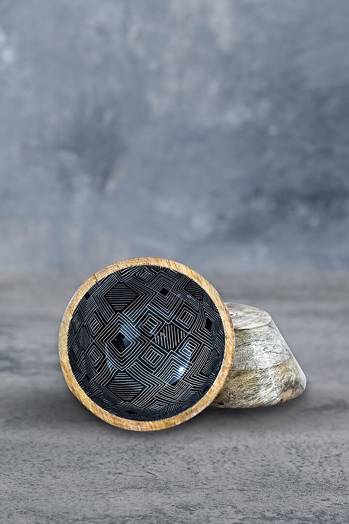 Black & White Mango Wood Enameled Striped Serving Bowl by ACE THE SPACE at Pernia's Pop Up Shop