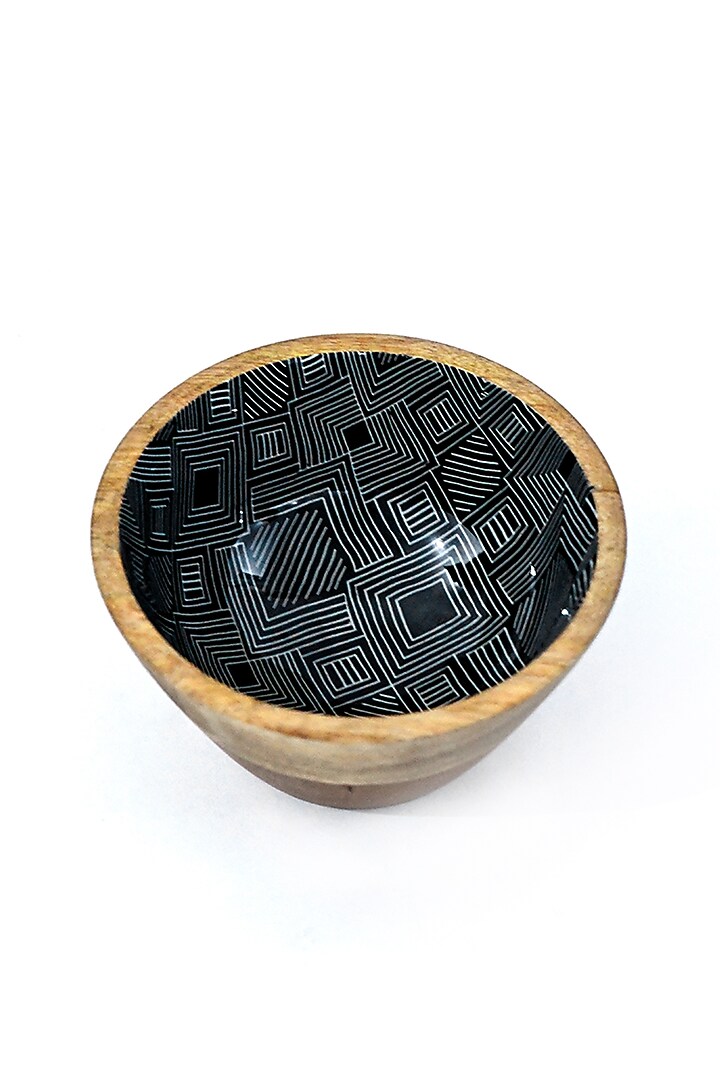Black & White Mango Wood Enameled Striped Serving Bowl by ACE THE SPACE at Pernia's Pop Up Shop