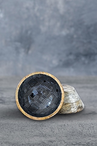 Black & White Mango Wood Enameled Striped Serving Bowl by ACE THE SPACE
