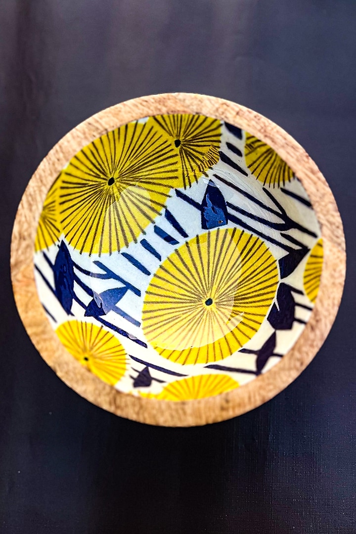 Yellow Mango Wood Enameled Serving Bowl by ACE THE SPACE