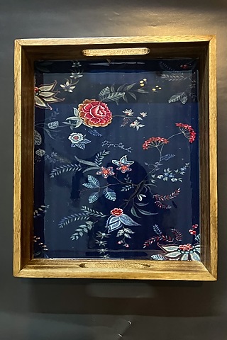 Dark Blue Mango Wood Enameled Tray by ACE THE SPACE