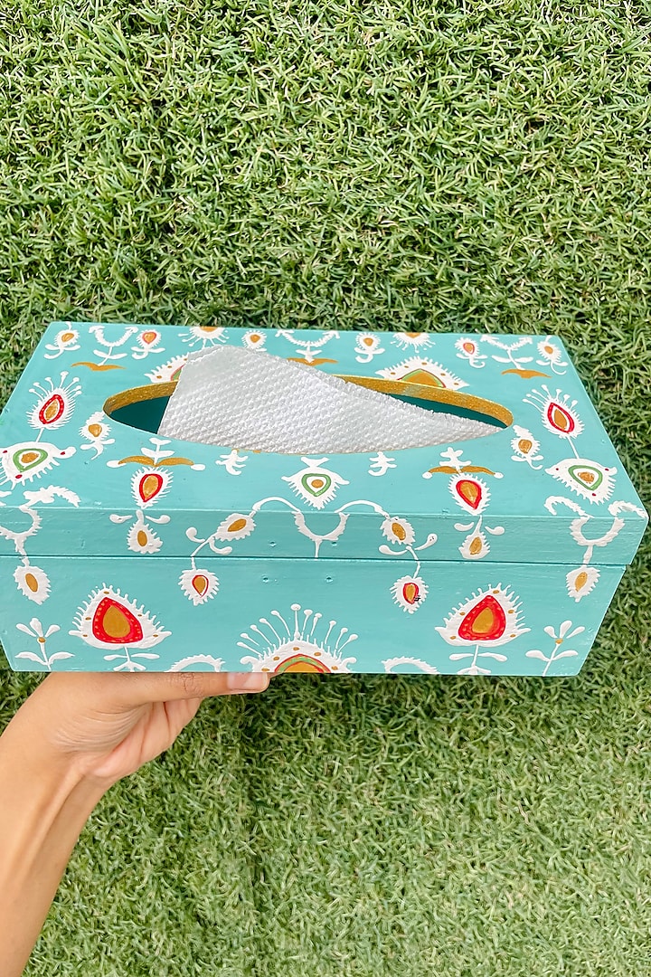 Green Mango Wood Hand Painted Tissue Box by ACE THE SPACE