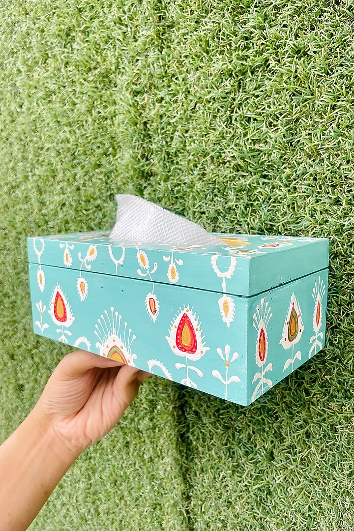 Green Mango Wood Hand Painted Tissue Box by ACE THE SPACE at Pernia's Pop Up Shop