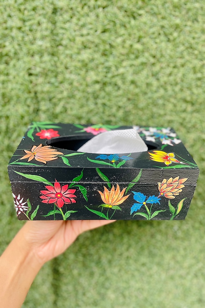 Black Mango Wood Hand Painted Tissue Box by ACE THE SPACE