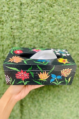 Black Mango Wood Hand Painted Tissue Box by ACE THE SPACE