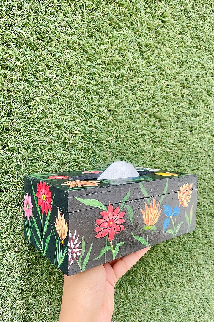 Black Mango Wood Hand Painted Tissue Box by ACE THE SPACE at Pernia's Pop Up Shop