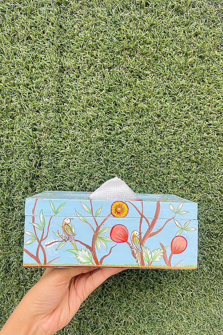 Powder Blue Mango Wood Hand Painted Tissue Box by ACE THE SPACE