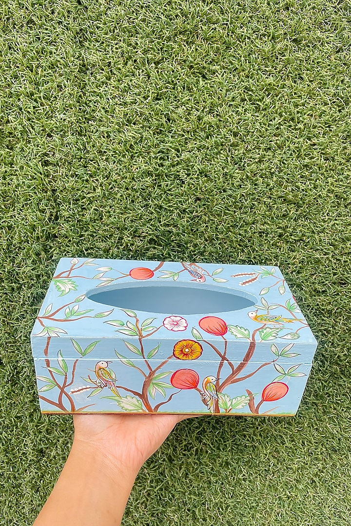 Powder Blue Mango Wood Hand Painted Tissue Box by ACE THE SPACE at Pernia's Pop Up Shop