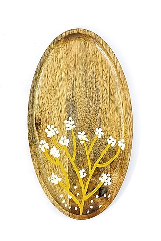 Brown Mango Wood Hand Painted Platter by ACE THE SPACE