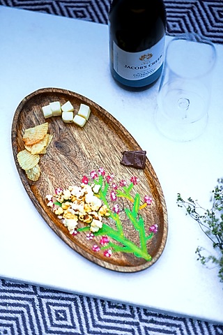 Brown Mango Wood Hand Painted Platter by ACE THE SPACE
