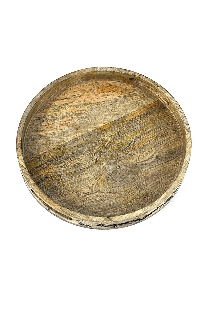 Brown Mango Wood Enameled Round Serving Tray by ACE THE SPACE at Pernia's Pop Up Shop